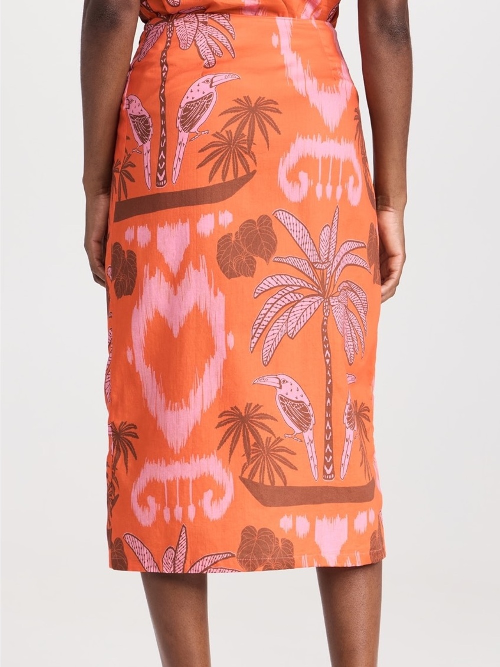 Culthera Grenadine Pareo Wrap Skirt Orange Pink Palm Toucan Ikat Print Cotton L - Picture 2 of 9